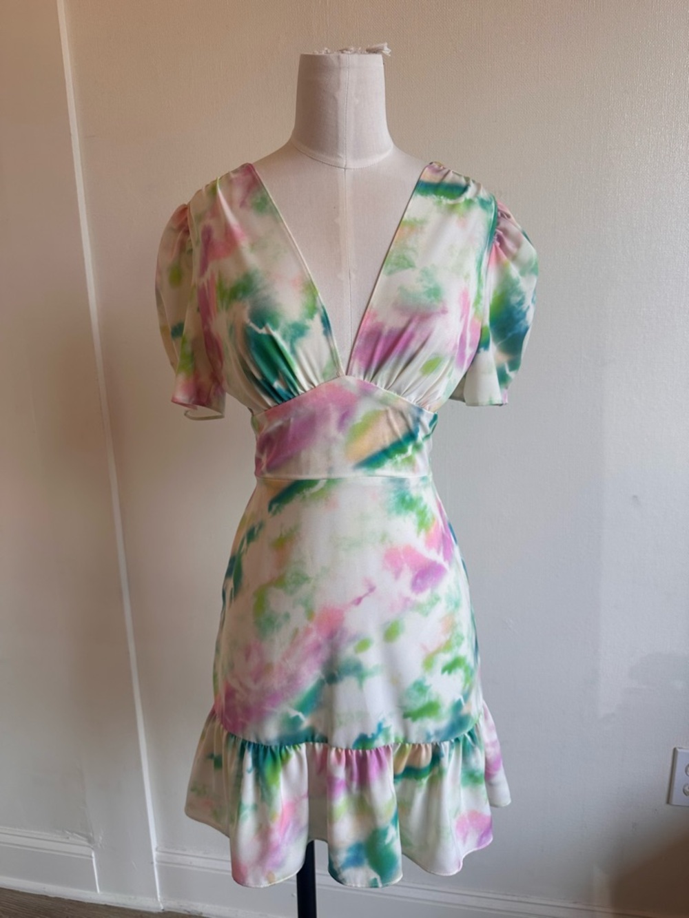 Amanda Uprichard Pastel Tie-Dye Mini Dress in Pink, Green, Blue